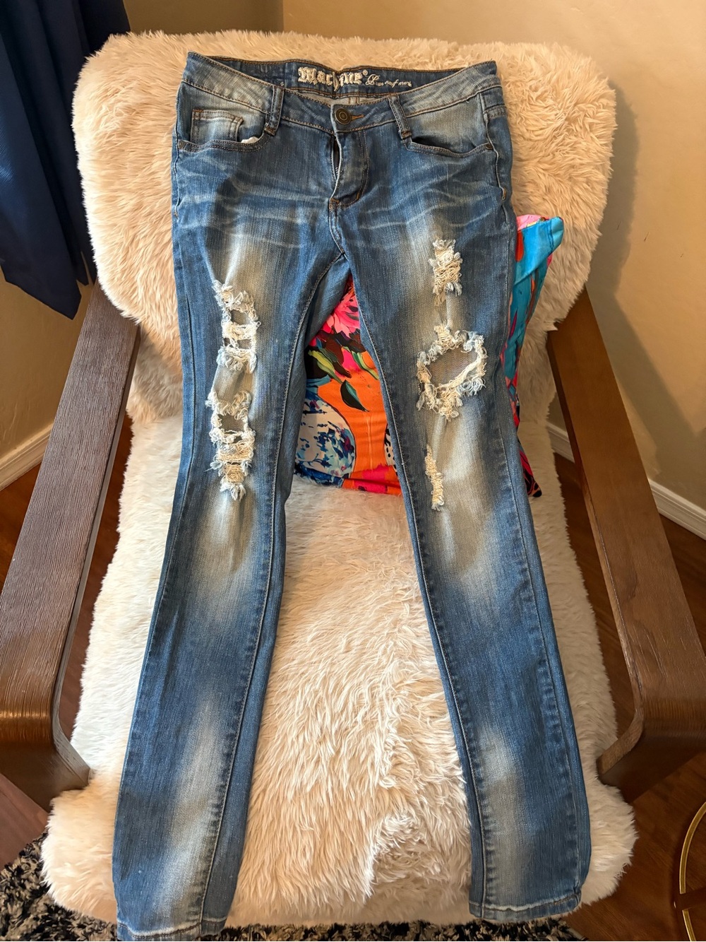 Machine Light Blue Distressed Skinny Jeans